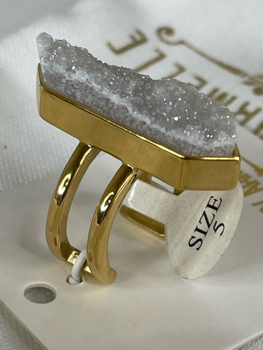 Kinsley Armelle Gold Druzy Bar Ring with White Crystal - Picture 4 of 5